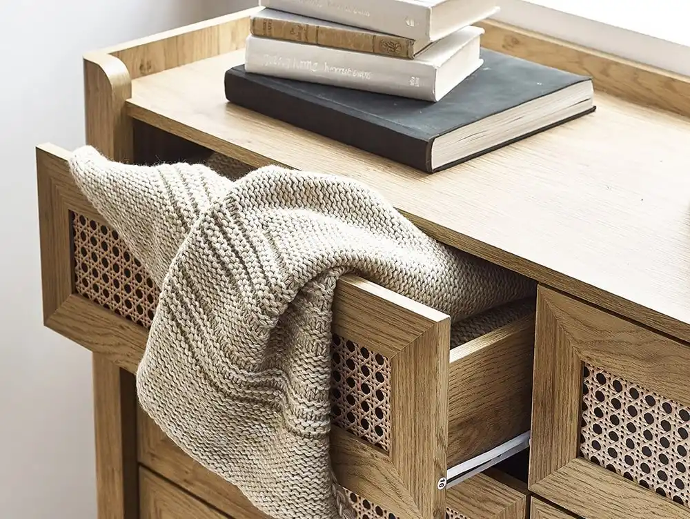 Julian Bowen Sydney Oak and Rattan Effect 3+3 Drawer Chest of Drawers - Image 2