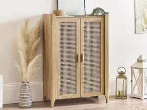 Julian Bowen Sydney Oak and Rattan Effect 2 Door Shoe Cabinet