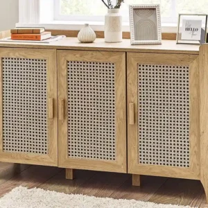 Julian Bowen Sydney Oak and Rattan Effect 3 Door Sideboard