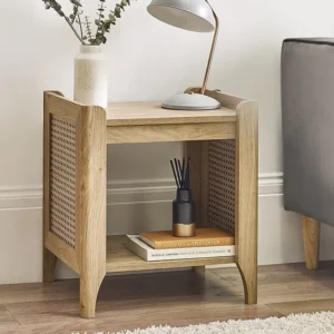 Julian Bowen Sydney Oak and Rattan Effect Lamp Table