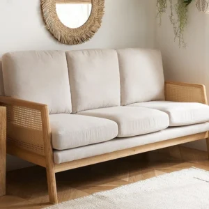 Birlea Ida Rattan and White Fabric 3 Seater Sofa