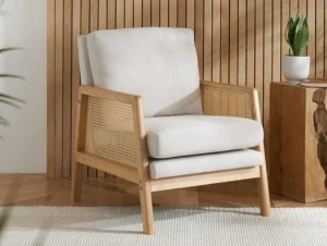 Birlea Ida Rattan and White Fabric Accent Chair