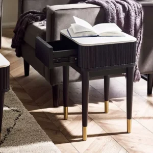 Julian Bowen Louis Marble Effect and Black 1 Drawer Lamp Table
