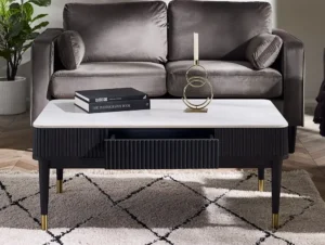 Julian Bowen Louis Marble Effect and Black 2 Drawer Coffee Table
