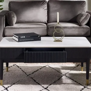 Julian Bowen Louis Marble Effect and Black 2 Drawer Coffee Table