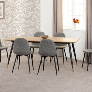 Seconique Hamilton 180cm Dining Table with 6 Athens Grey Faux Leather Chairs