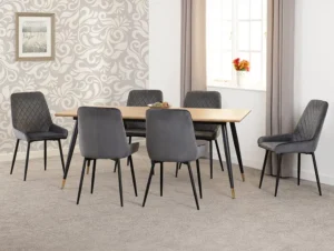 Seconique Hamilton 180cm Dining Table with 6 Avery Grey Velvet Dining Chairs