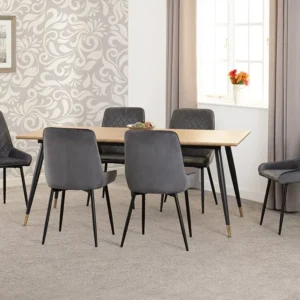 Seconique Hamilton 180cm Dining Table with 6 Avery Grey Velvet Dining Chairs
