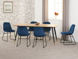 Seconique Hamilton 180cm Dining Table with 6 Lukas Blue Velvet Dining Chairs