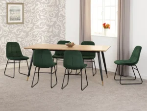 Seconique Hamilton 180cm Dining Table with 6 Lukas Green Velvet Dining Chairs