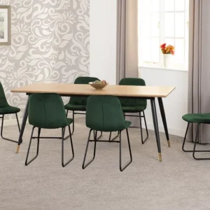 Seconique Hamilton 180cm Dining Table with 6 Lukas Green Velvet Dining Chairs
