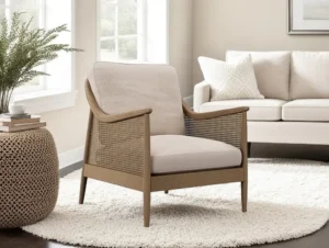 Kyoto Winnie Rattan and Natural Fabric Accent Chair