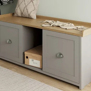 GFW Lancaster Grey and Oak 2 Door Shoe Bench