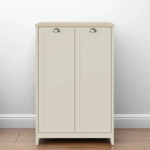 GFW Lancaster Cream and Oak 2 Door Tall Shoe Cabinet