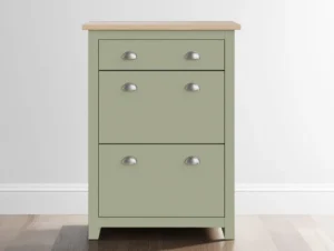 GFW Lancaster Green and Oak 2 Door 1 Drawer Shoe Cabinet