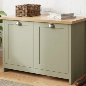 GFW Lancaster Green and Oak 2 Door Shoe Cabinet