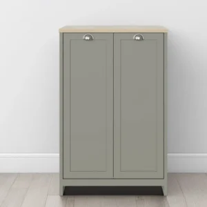 GFW Lancaster Grey and Oak 2 Door Tall Shoe Cabinet