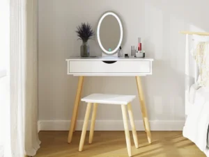GFW Signy White 1 Drawer Dressing Table Set With LED Lighting