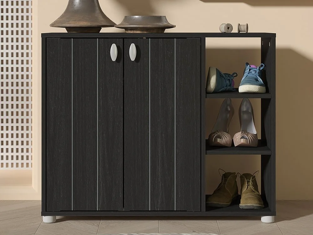 GFW Bideford Black 2 Door Compact Shoe Cabinet