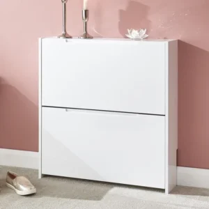 GFW Sapporo White High Gloss 2 Tier Narrow Shoe Cabinet