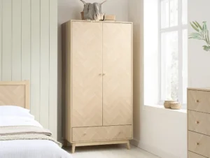 Birlea Herringford Light Oak 2 Door 1 Drawer Wardrobe