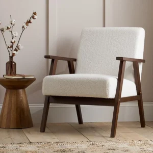 Birlea Ellwood White Boucle and Walnut Accent Chair