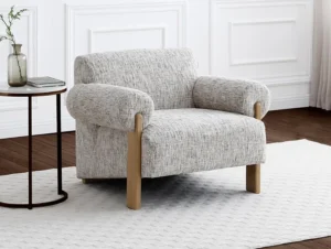 Kyoto Arlo Natural Chenille and Oak Accent Chair