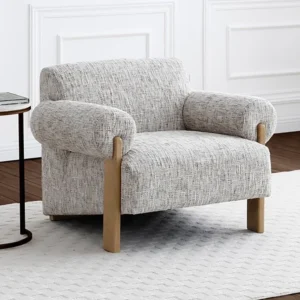 Kyoto Arlo Natural Chenille and Oak Accent Chair