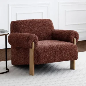 Kyoto Arlo Ruby Chenille and Oak Accent Chair