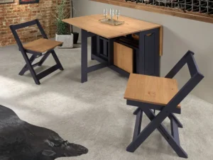 Seconique Santos Butterfly Navy Blue and Pine Dining Table and 4 Chairs