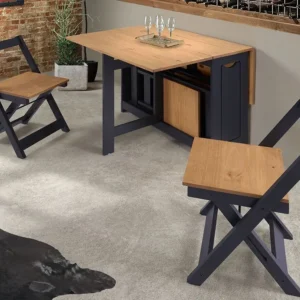Seconique Santos Butterfly Navy Blue and Pine Dining Table and 4 Chairs