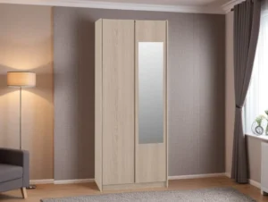 Seconique Paris Smoked Ash 2 Door Mirrored Wardrobe