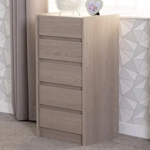Seconique Paris Smoked Ash 5 Drawer Tall Chest of Drawers