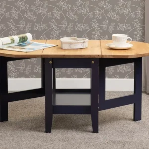 Seconique Santos Navy Blue and Pine Drop Leaf Coffee Table