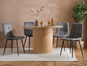 Birlea Axel Round Oak Dining Table and 4 Chair Set