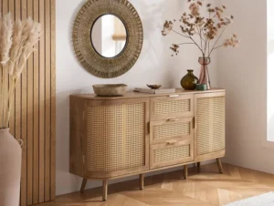 Birlea Noah Rattan and Oak 2 Door 3 Drawer Sideboard
