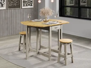 Core Corona Grey and Waxed Pine Oval Drop leaf Dining Table & 2 Stool Set