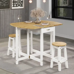 Core Corona White Oval Breakfast Drop Leaf Table and 2 Stools Set