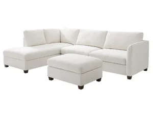 TGC Brittany Cream Chenille Fabric Left Hand Corner Sofa with Footstool