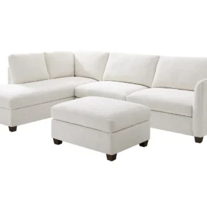 TGC Brittany Cream Chenille Fabric Left Hand Corner Sofa with Footstool