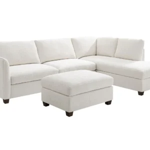 TGC Brittany Cream Chenille Fabric Right Hand Corner Sofa with Footstool
