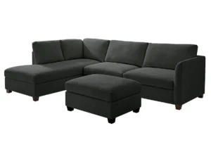 TGC Brittany Dark Grey Chenille Fabric Left Hand Corner Sofa with Footstool