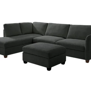 TGC Brittany Dark Grey Chenille Fabric Left Hand Corner Sofa with Footstool