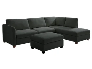 TGC Brittany Dark Grey Chenille Fabric Right Hand Corner Sofa with Footstool