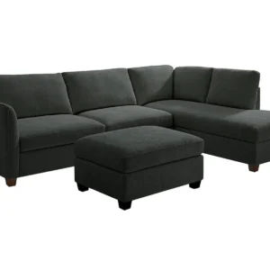 TGC Brittany Dark Grey Chenille Fabric Right Hand Corner Sofa with Footstool