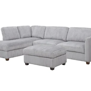 TGC Brittany Grey Cord Fabric Left Hand Corner Sofa with Footstool