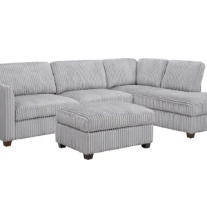 TGC Brittany Grey Cord Fabric Right Hand Corner Sofa with Footstool