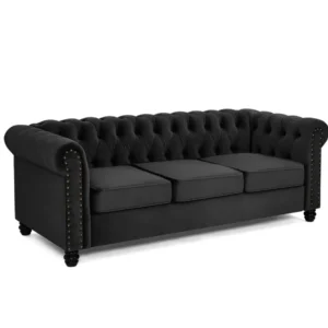 TGC Chester Black Velvet Fabric 3 Seater Sofa