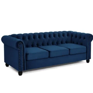 TGC Chester Blue Velvet Fabric 3 Seater Sofa