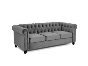 TGC Chester Grey Velvet Fabric 3 Seater Sofa